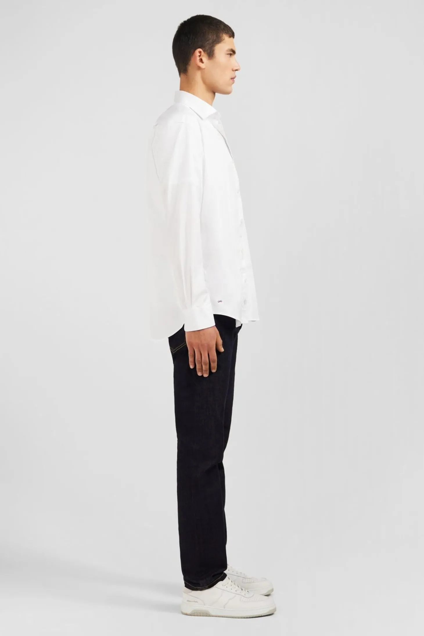 Chemise Unie Blanche En Coton Coupe Classique