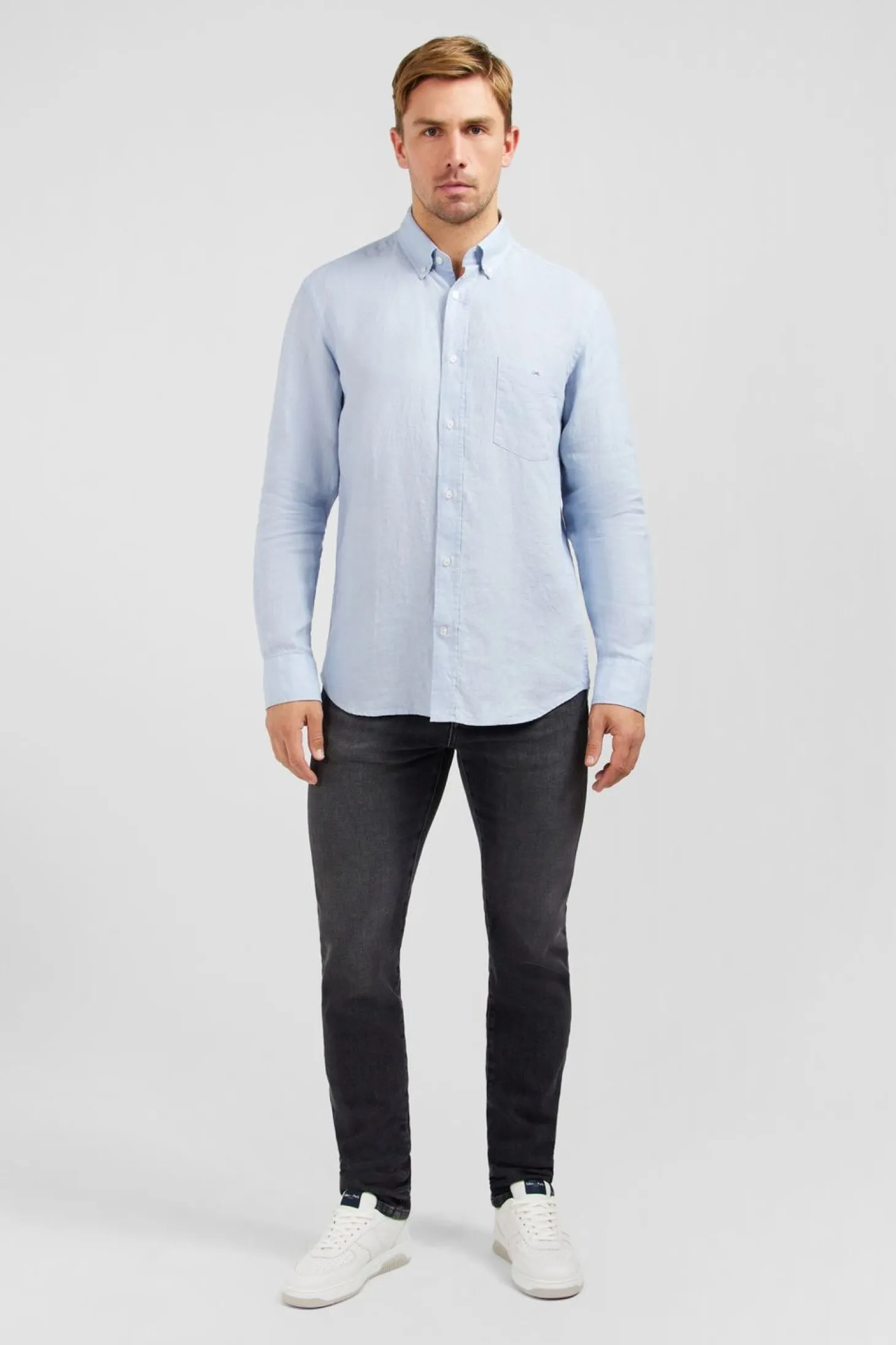 Chemise Unie Bleu Clair En Lin