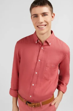 Chemise Unie Rouge Brique En Lin