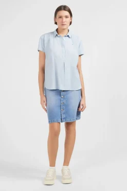 Chemisier Bleu Clair A Manches Courtes