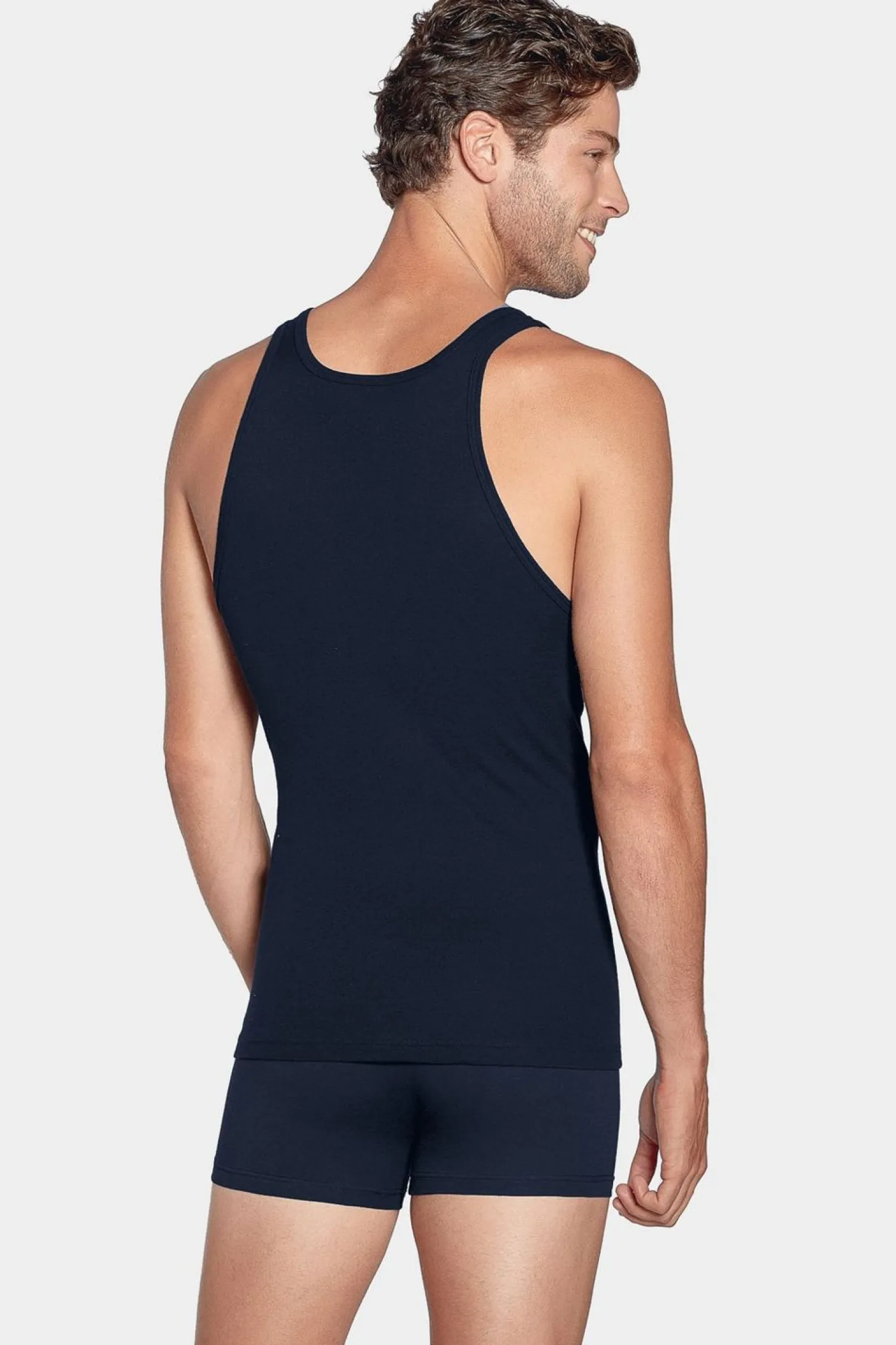 Debardeur Uni En Coton Stretch Marine