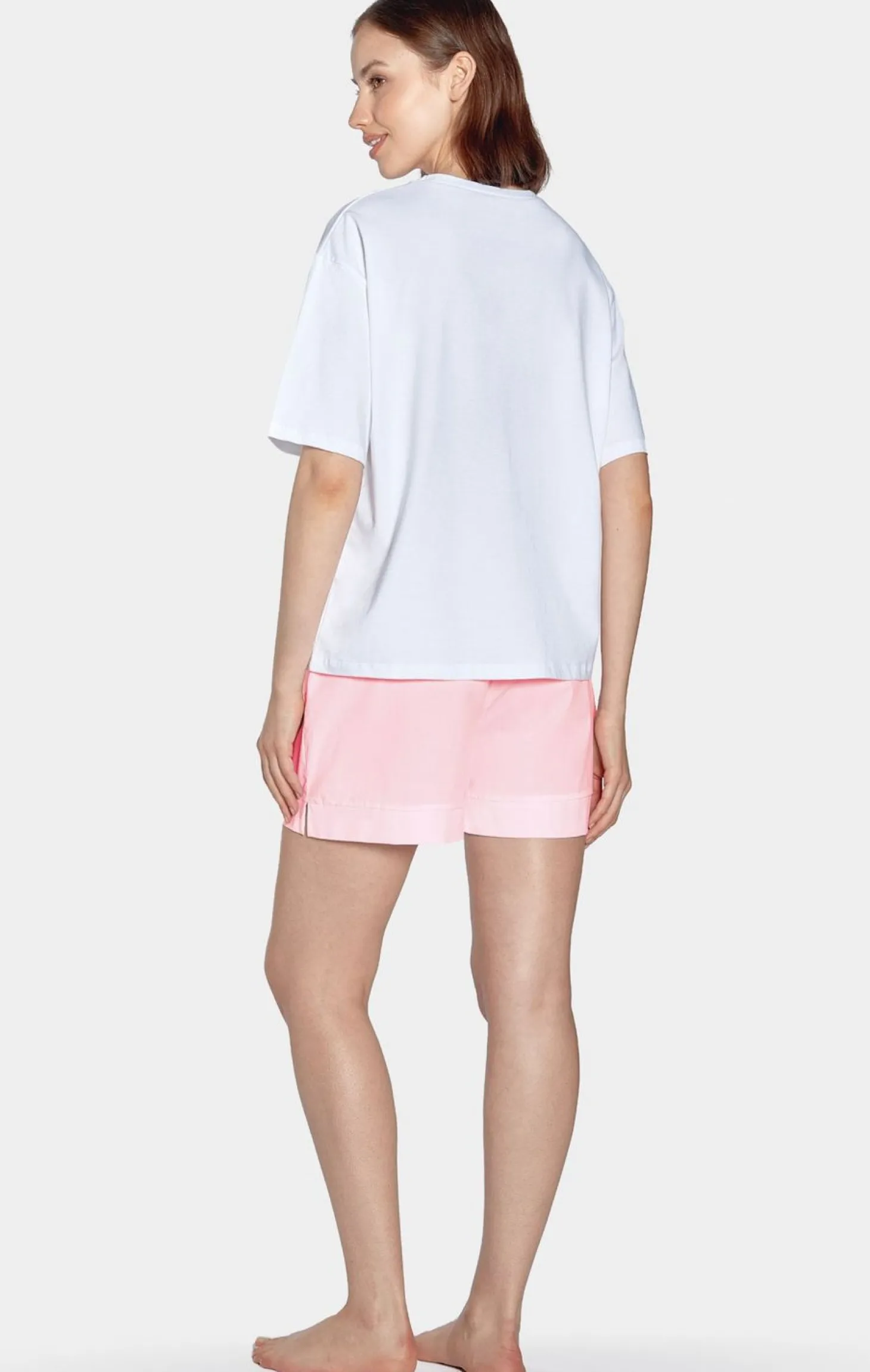 Ensemble Pyjama Court Rose Et Blanc En Jersey Coton