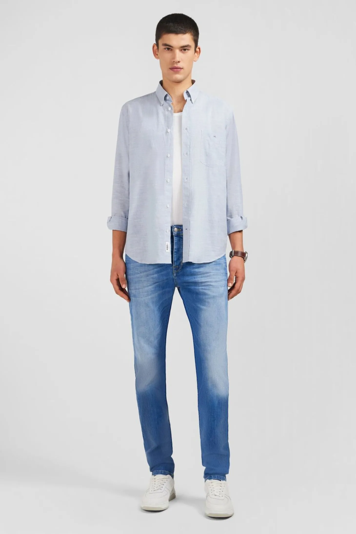Jean Bleu Delave En Coton Denim Stretch Coupe Slim