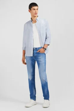 Jean Bleu Delave En Coton Denim Stretch Coupe Slim