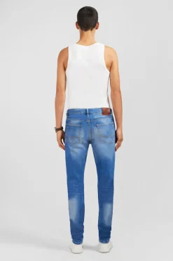 Jean Bleu Delave En Coton Denim Stretch Coupe Slim