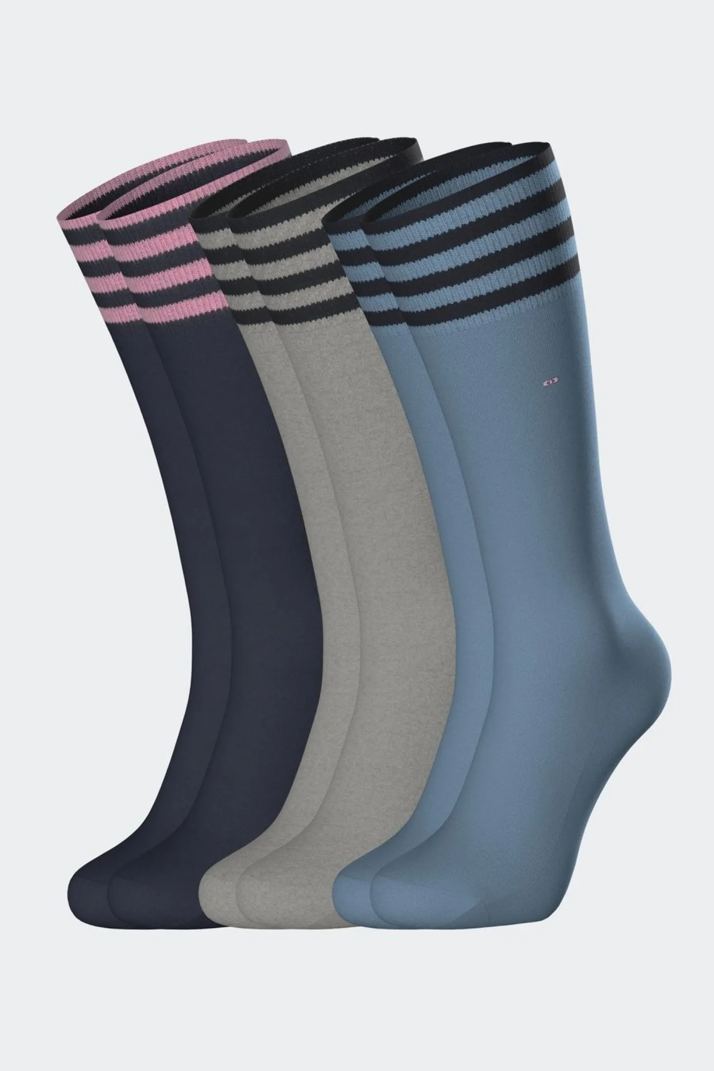 Lot De 3 Paires De Chaussettes A Bords Rayes En Coton Stretch