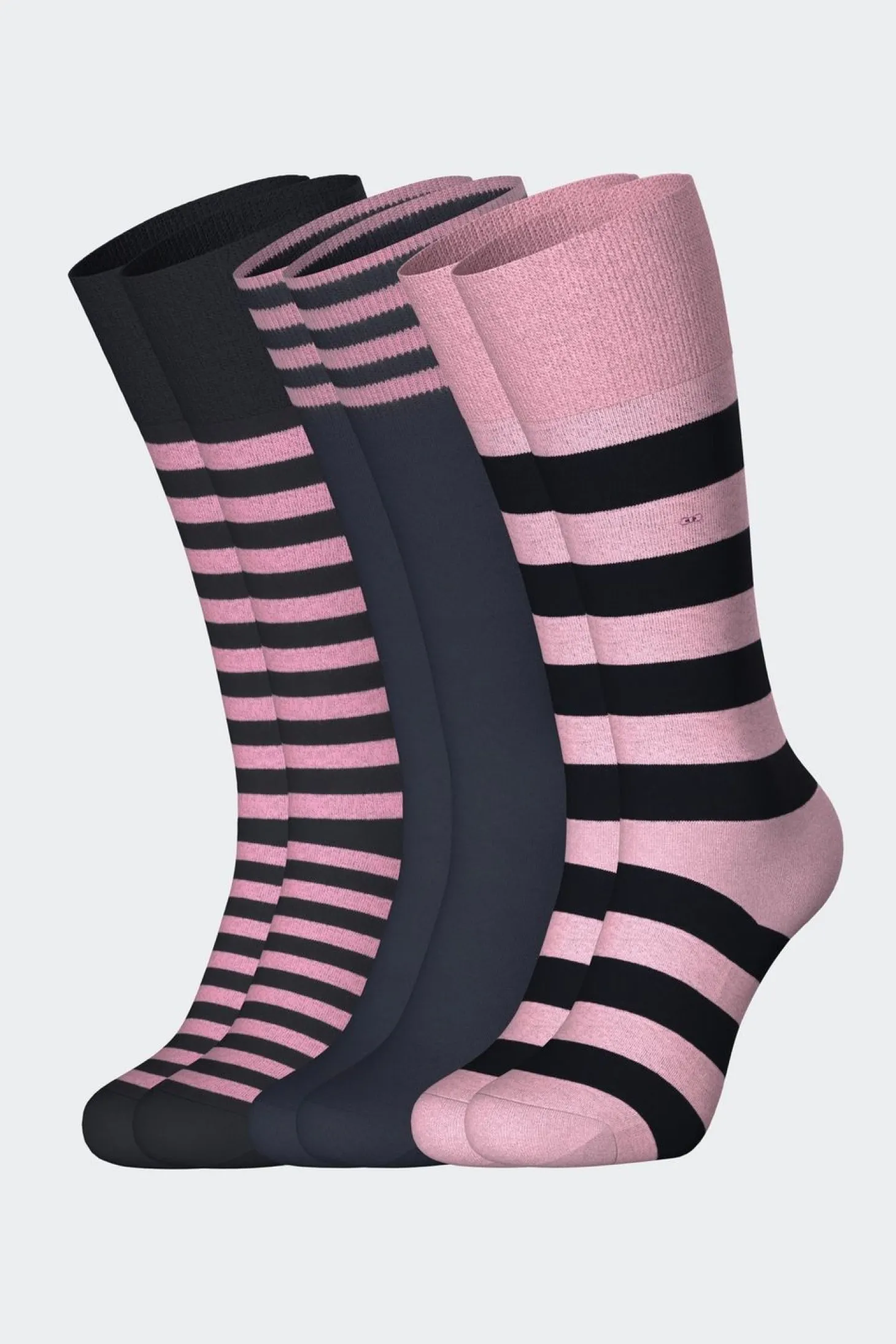 Lot De 3 Paires De Chaussettes Cerclees Rose En Coton Stretch