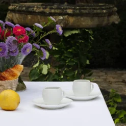 Lot De 2 Tasses Et Sous-Tasses Blanches En Porcelaine