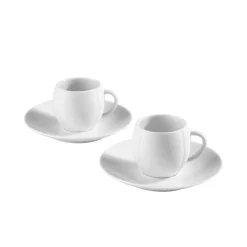 Lot De 2 Tasses Et Sous-Tasses Blanches En Porcelaine