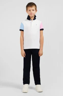 Maillot Manches Courtes Blanc Manches Bicolores En Pique Coton