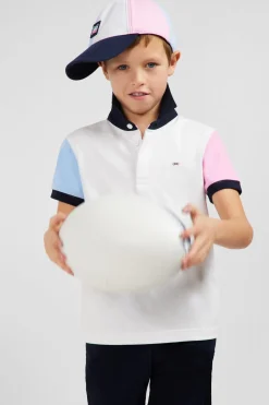 Maillot Manches Courtes Blanc Manches Bicolores En Pique Coton