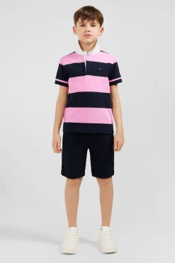 Maillot Manches Courtes Cercle Rose Et Marine En Pique Coton