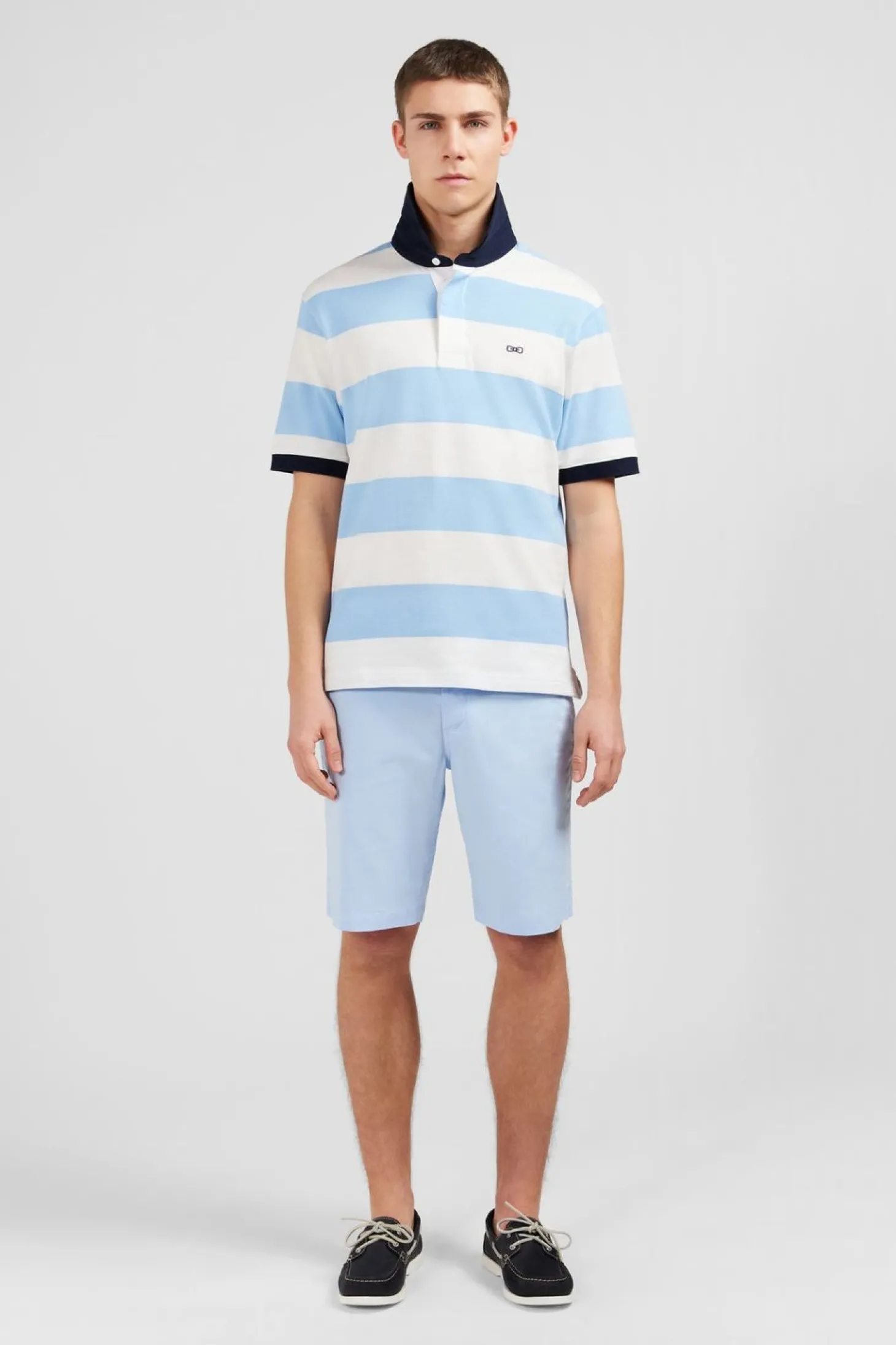 Maillot Raye Bleu Clair A Manches Courtes