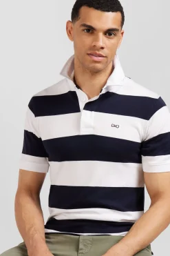 Maillot Raye Bleu Fonce A Manches Courtes