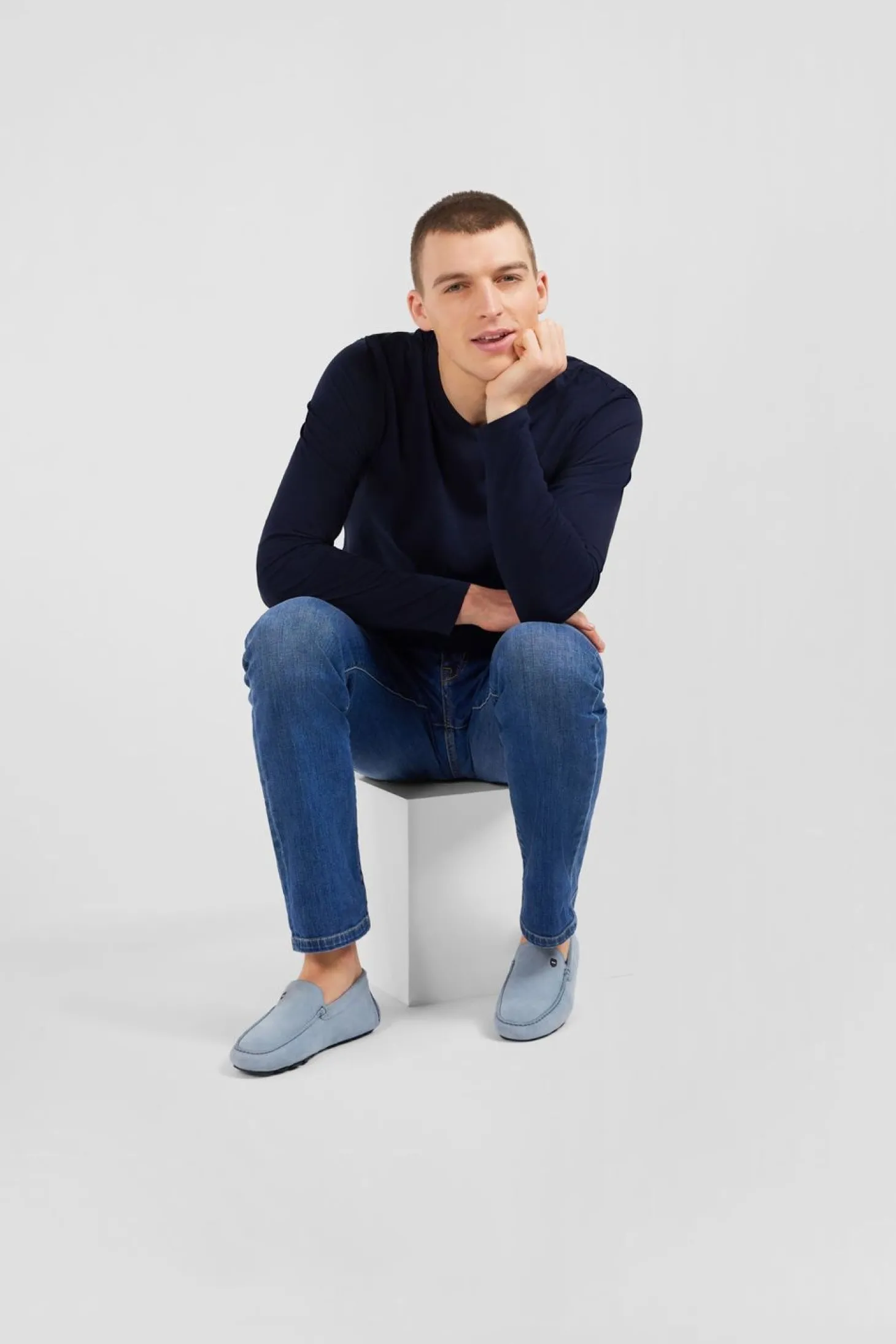 Mocassins Bleu Ciel En Cuir Suede