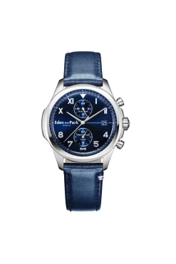 Montre A Quartz Dual Time En Cuir Bleu Fonce