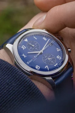Montre A Quartz Dual Time En Cuir Bleu Fonce