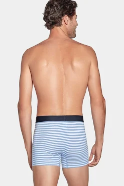 Pack De 2 Boxers Blanc Rayures Bleu Ciel Et Uni Bleu Fonce