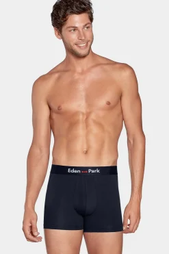 Pack De 2 Boxers Blanc Rayures Bleu Ciel Et Uni Bleu Fonce