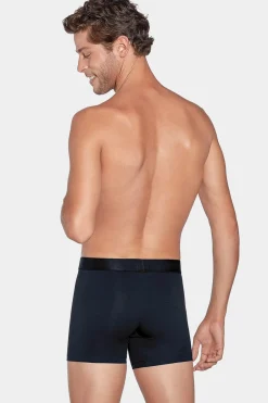 Pack De 2 Boxers Blanc Rayures Bleu Marine Et Uni Bleu Fonce