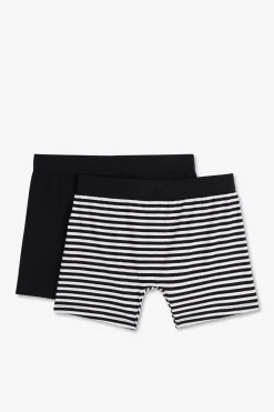 Pack De 2 Boxers Blanc Rayures Bleu Marine Et Uni Bleu Fonce