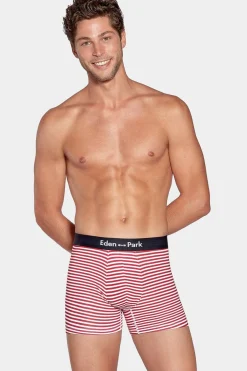 Pack De 2 Boxers Blanc Rayures Rouge Et Uni Bleu Fonce