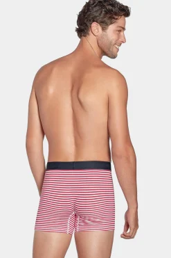 Pack De 2 Boxers Blanc Rayures Rouge Et Uni Bleu Fonce