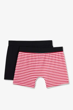 Pack De 2 Boxers Blanc Rayures Rouge Et Uni Bleu Fonce