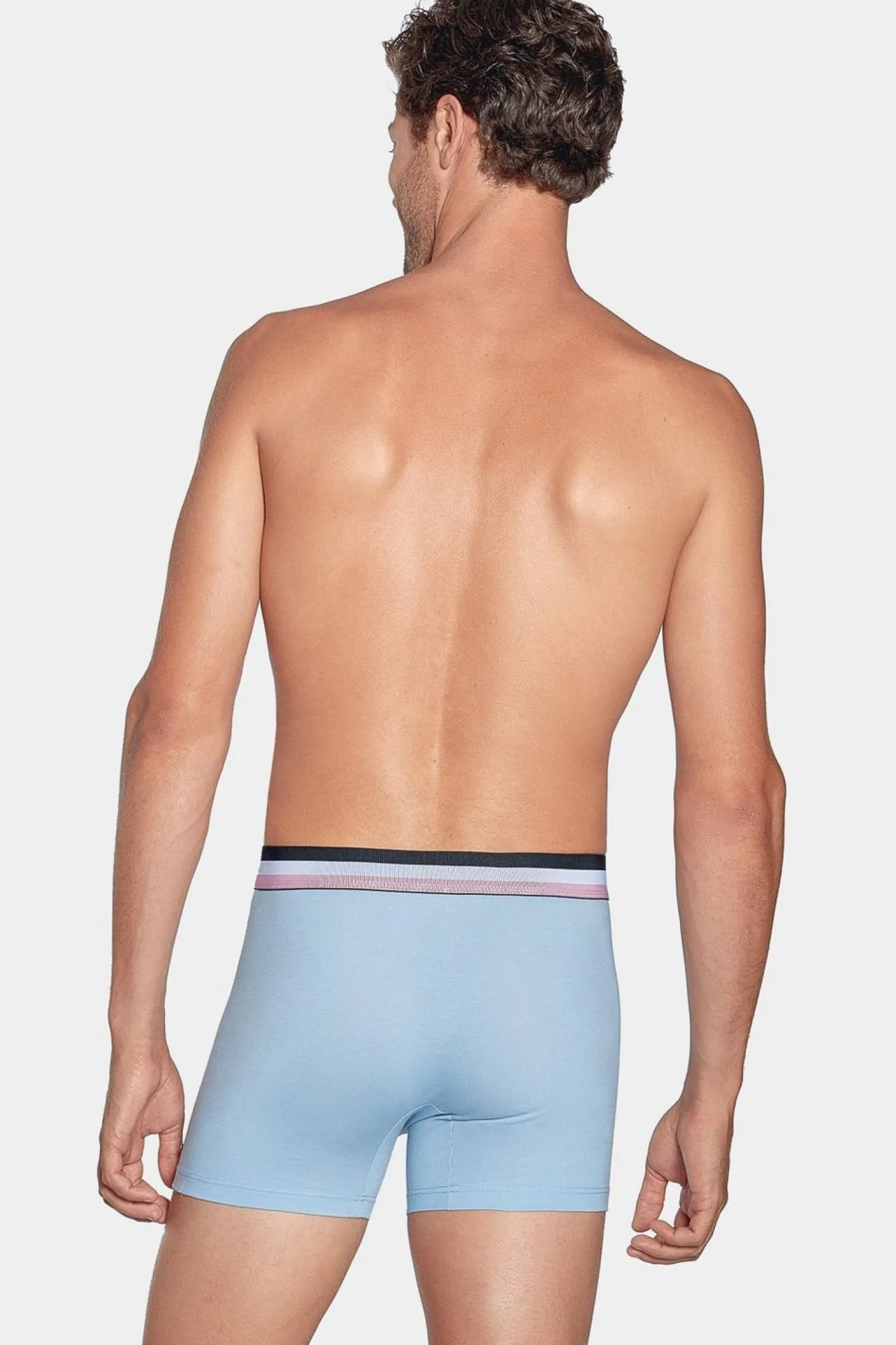 Pack De 2 Boxers Bleu Ciel Et Bleu Uni Ceinture Contrastante