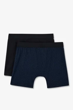 Pack De 2 Boxers Bleu Details Motifs Et Uni