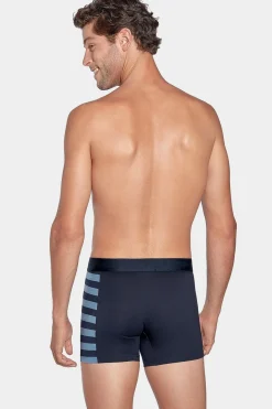 Pack De 2 Boxers Bleu Marine Details Rayures Et Uni