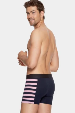 Pack De 2 Boxers Bleu Marine Details Rayures Et Uni