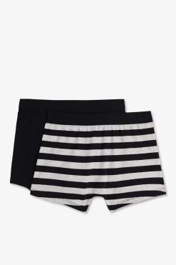 Pack De 2 Boxers Bleu Marine Rayures Grise Et Uni