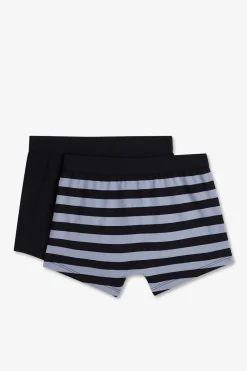 Pack De 2 Boxers Bleu Marine Rayures Bleu Clair Et Uni
