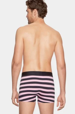 Pack De 2 Boxers Bleu Marine Rayures Rose Et Uni