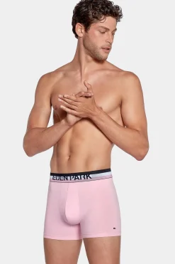 Pack De 2 Boxers Rose Et Bleu Uni Ceinture Contrastante