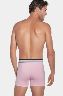 Pack De 2 Boxers Rose Et Bleu Uni Ceinture Contrastante