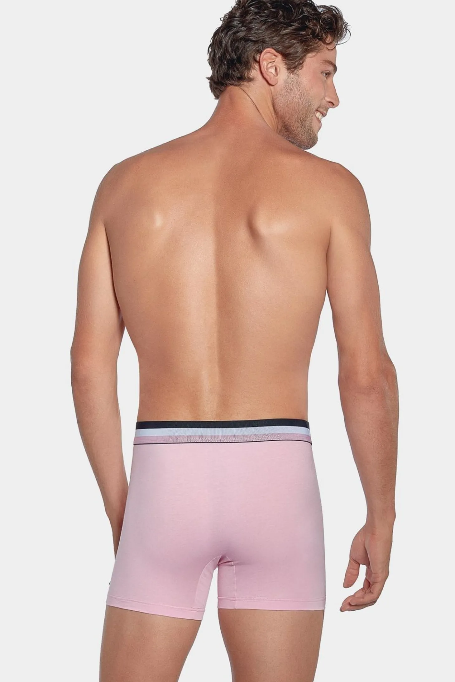 Pack De 2 Boxers Rose Et Bleu Uni Ceinture Contrastante