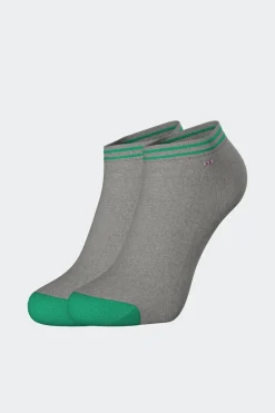 Paire De Chaussettes Basses Blanches A Bords Verts En Coton Stretch