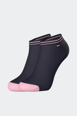 Paire De Chaussettes Basses Marine A Bords Roses En Coton Stretch