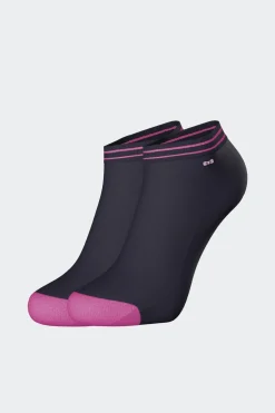 Paire De Chaussettes Basses Marine A Bords Fuchsia En Coton Stretch