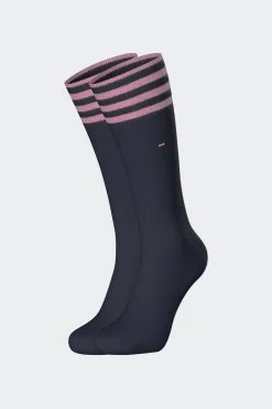 Paire De Chaussettes Marine A Bords Rayes En Coton Stretch