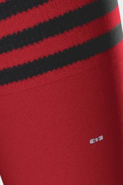 Paire De Chaussettes Rouges A Bords Rayes En Coton Stretch