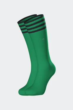 Paire De Chaussettes Vertes A Bords Rayes En Coton Stretch
