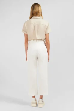 Pantalon Ecru A Jambes Larges Coupe Comfort