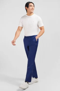 Pantalon Regular Bleu En Laine A Plis Casses