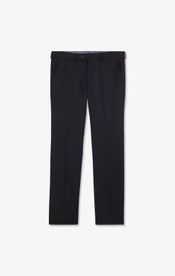 Pantalon Regular Bleu Fonce En Laine A Plis Casses