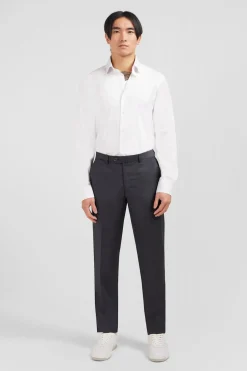 Pantalon Regular Gris En Laine A Plis Casses