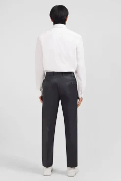 Pantalon Regular Gris En Laine A Plis Casses