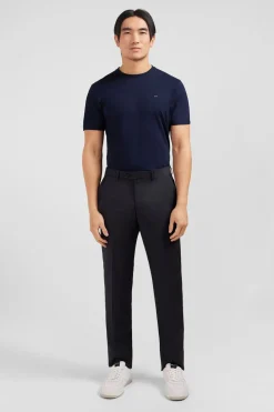 Pantalon Regular Gris Fonce En Laine A Plis Casses
